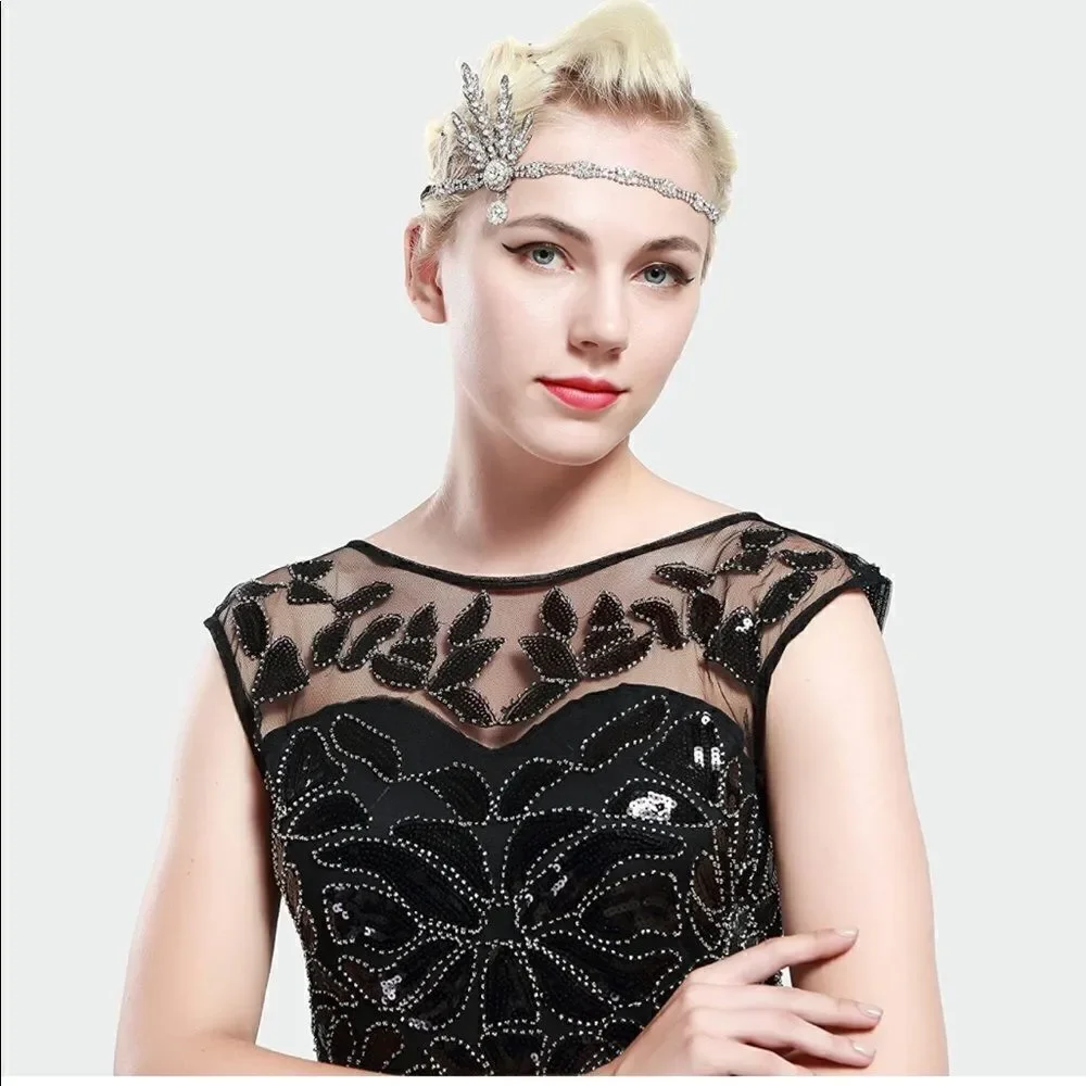 ✨ NWT Art Deco 1920’s Gatsby Flapper Crystal Rhinestone & Pearl, Gold Headband